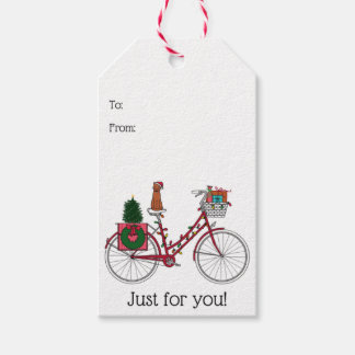 Étiquettes-cadeau Vélo de Noël rouge