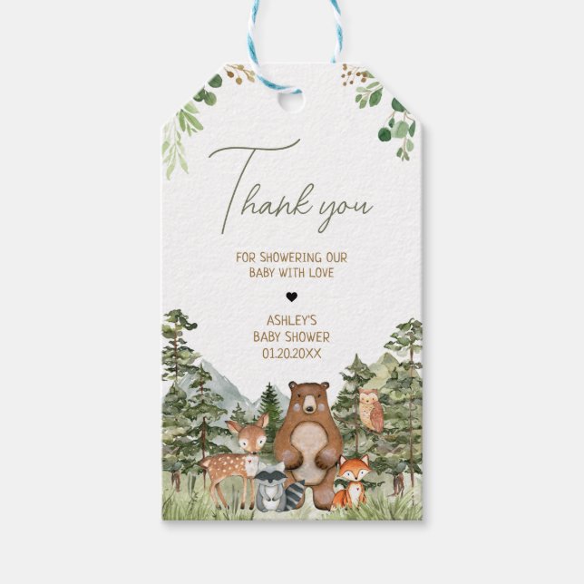 Étiquettes-cadeau Verdure Bois Animaux Baby shower Favoriser les éti (Devant)
