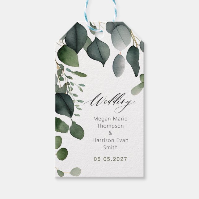 Étiquettes-cadeau Verdure et Mariage d'Eucalyptus (Devant)