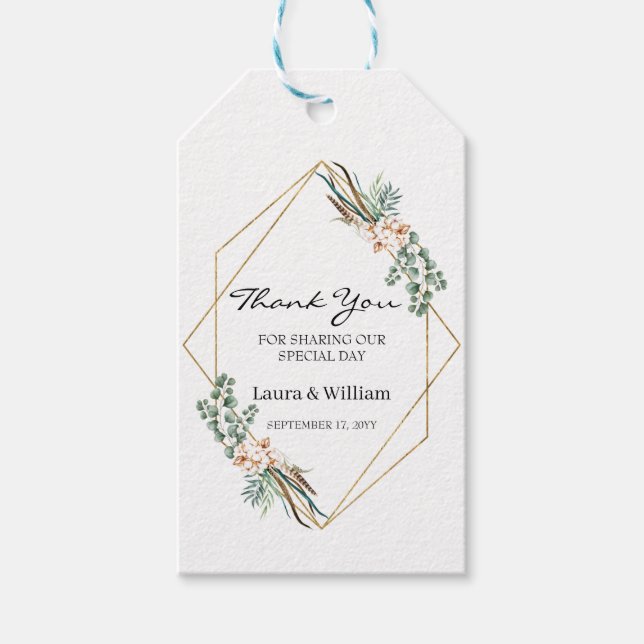 Étiquettes-cadeau Verdure Eucalyptus Coton Mariage Favoriser le Merc (Devant)