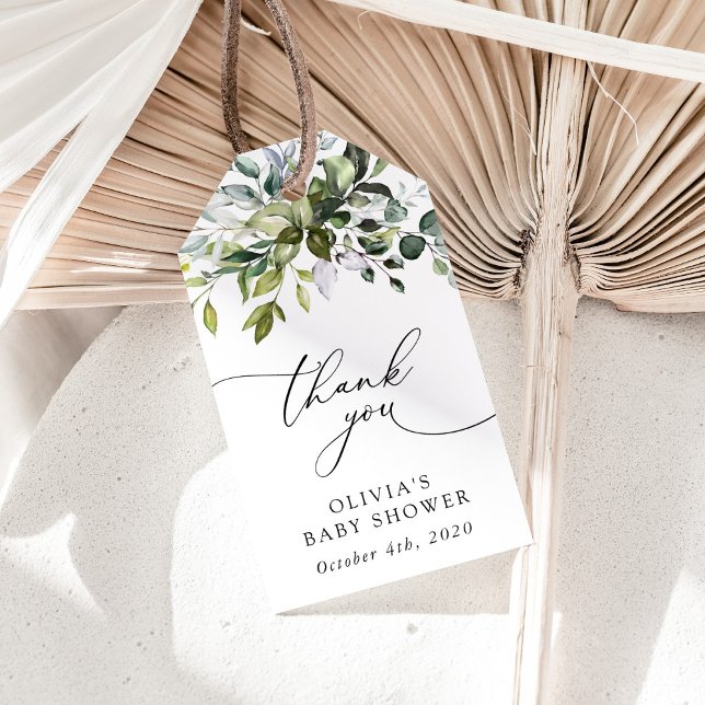 Étiquettes-cadeau Verdure, Eucalyptus Feuilles, Boho, Baby shower (Créateur téléchargé)