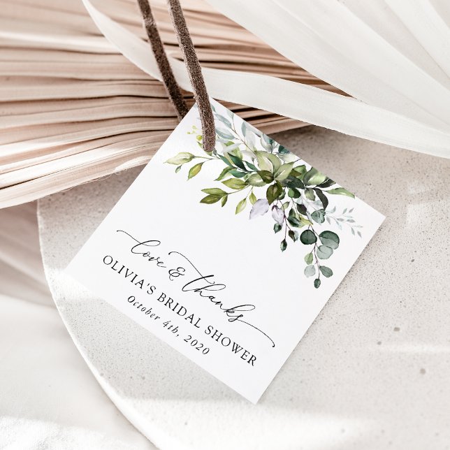 Étiquettes Cadeau Verdure, feuilles d'eucalyptus, Boho, douche de ma (Créateur téléchargé)