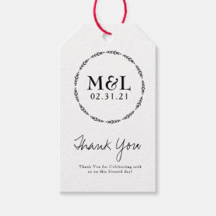 Étiquettes-cadeau Verdure minimaliste du Merci Mariage Wreath