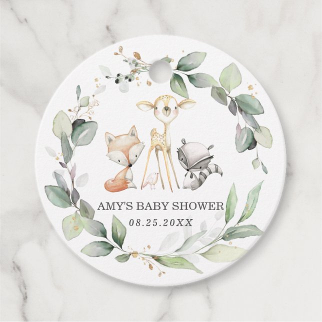 Étiquettes Cadeau Verdure rustique Bois Animaux Merci (Devant)