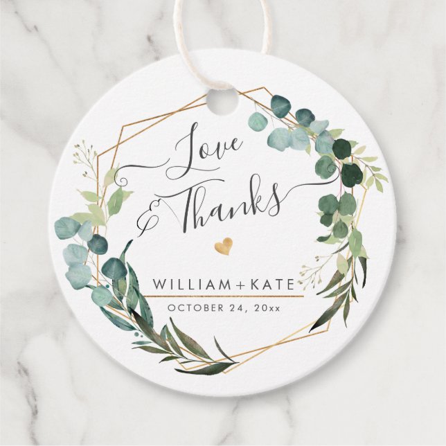 Étiquettes Cadeau Verdure rustique Eucalyptus Aimer+Merci (Devant)