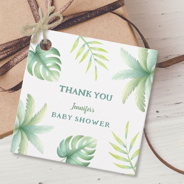 Étiquettes Cadeau Verdure tropicale Aquarelle Baby shower vert (Créateur téléchargé)