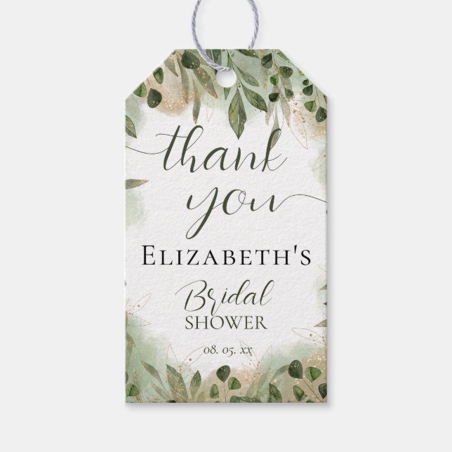 Étiquettes-cadeau Verdure Vert or Script Calligraphie Merci (Devant)