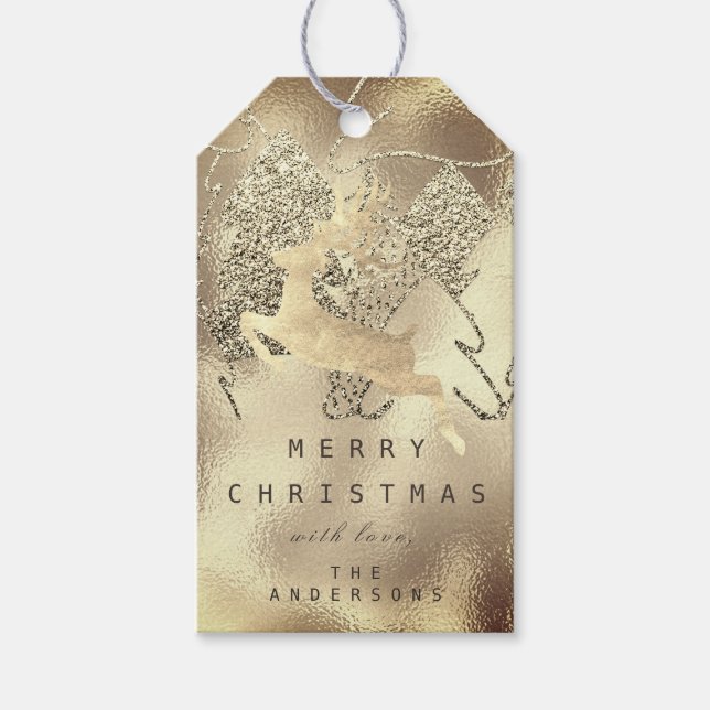 Étiquettes-cadeau Verre de renne métallique de Noël de Sepia (Devant)