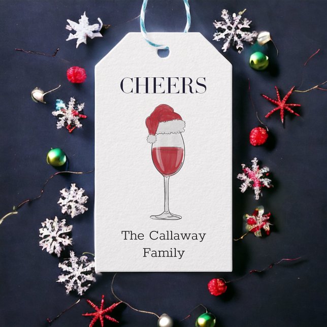 Étiquettes-cadeau Verre de vin de Santa Hat à la fête personnalisée (Créateur téléchargé)