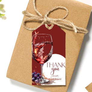 Étiquettes-cadeau Verre de vin rouge Fête des mariées Merci