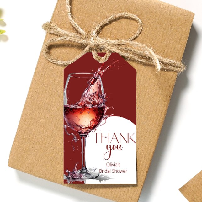 Étiquettes-cadeau Verre de vin rouge Fête des mariées Merci (Créateur téléchargé)