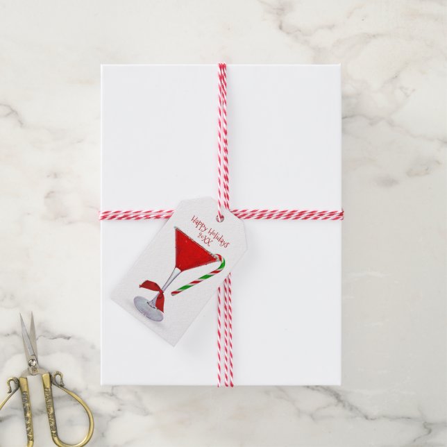 Étiquettes-cadeau Verre Martini de Noël avec Bow (Avec de la ficelle)