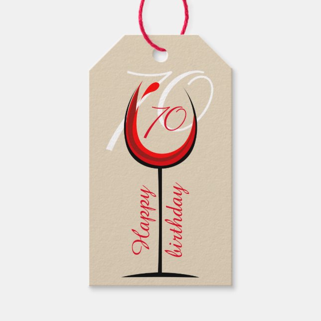 Étiquettes-cadeau Verre rouge moderne Script 70e anniversaire (Devant)