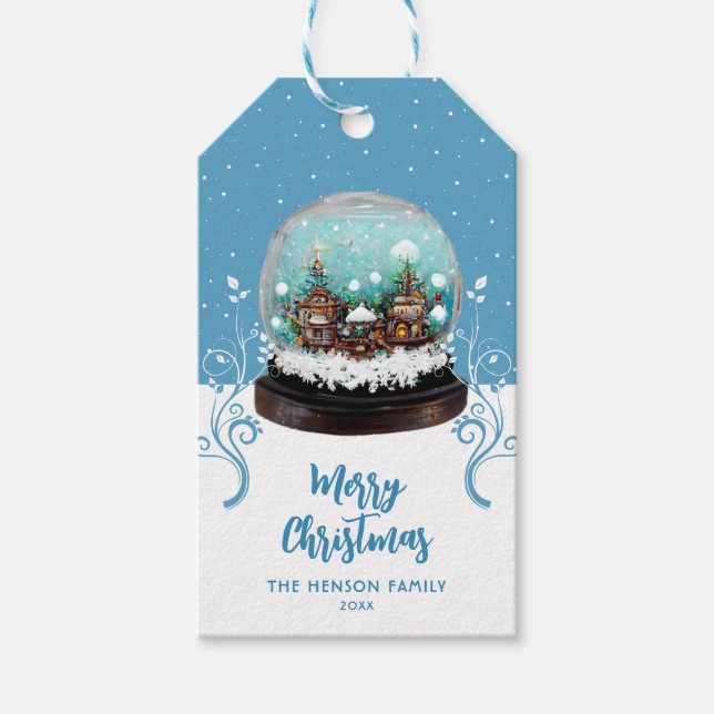 Étiquettes-cadeau Verre Snowball Village d'hiver Foliing Noël (Devant)