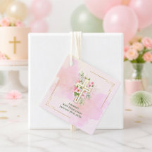 Verseau Rose Aquarelle Florale Croix Bébé Dédicace
