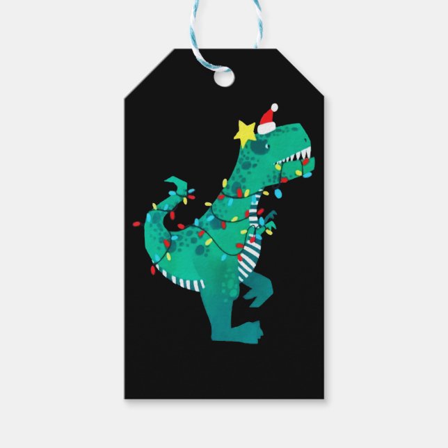 Étiquettes-cadeau Vert arc-en-ciel Dinosaur Rocher Noël hiver (Devant)