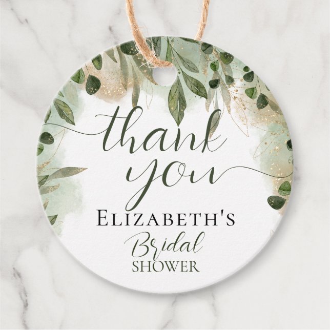 Étiquettes Cadeau Vert doré écriture calligraphique Merci (Devant)