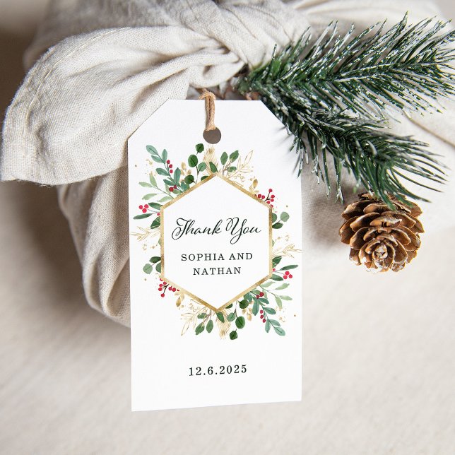 Étiquettes-cadeau Vert doré sur blanc | Merci de Noël (Créateur téléchargé)