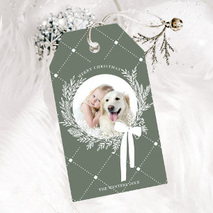 Étiquettes-cadeau Vert et blanc poussiéreux photo de la couronne de