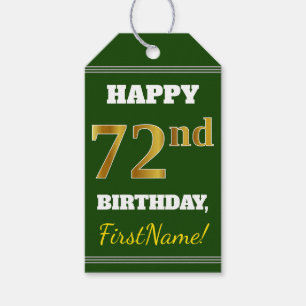 Étiquettes-cadeau Vert, Faux Gold 72e anniversaire + Nom personnalis