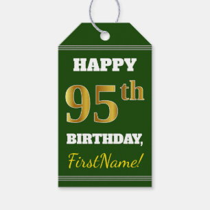 Étiquettes-cadeau Vert, Faux Gold 95e anniversaire + Nom personnalis