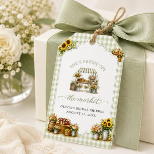 Étiquettes-cadeau Vert Gingham Rustique Elle est fraîche sur le marc