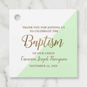 Étiquettes Cadeau Vert moderne Baby baptême nom merci