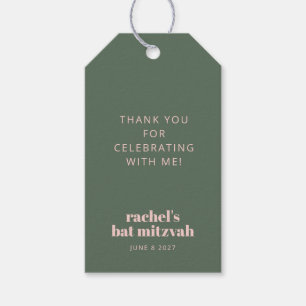 Étiquettes-cadeau Vert sage rose clair moderne Bat Mitzvah