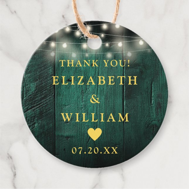 Étiquettes Cadeau Vert String éclaire Rustique Boho Mariage de grang (Devant)