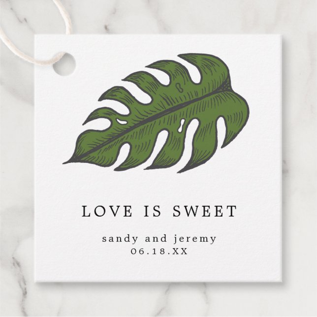 Étiquettes Cadeau Vert tropical Palm Leaf L'amour est Mariage doux (Devant)