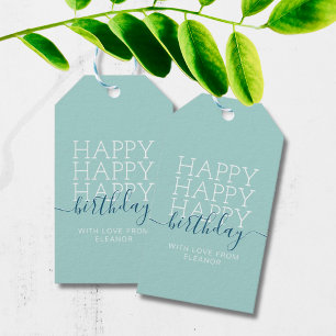 Étiquettes-cadeau Vert turquoise moderne Joyeux Anniversaire Tags ca