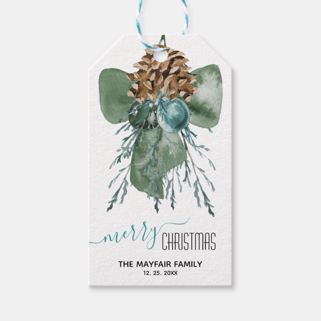Étiquettes-cadeau Vert Velvet Bow Juniper Connes de sucre Noël (Devant)