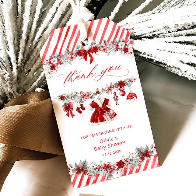 Étiquettes-cadeau Vêtements pour bébés Noël Fille Baby shower Merci (Créateur téléchargé)