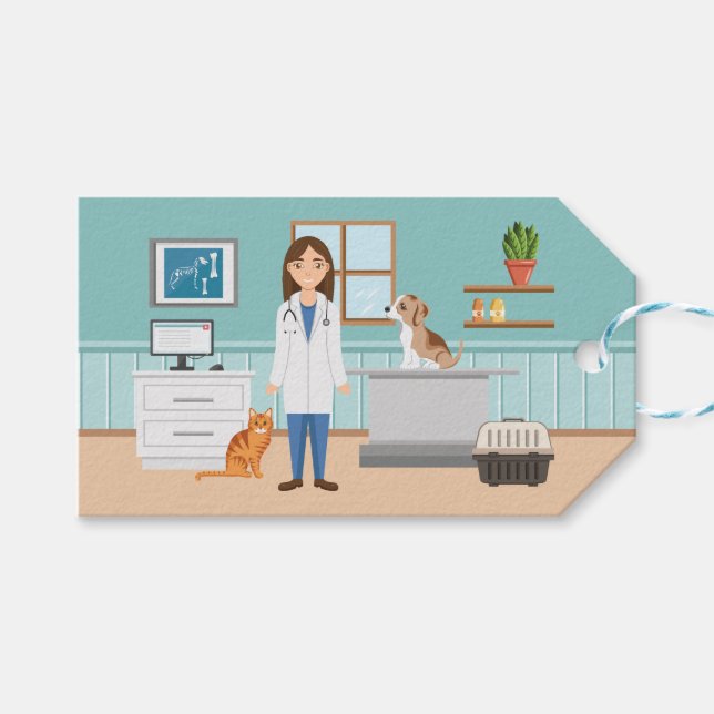 Étiquettes-cadeau Vétérinaire Femme Vétérinaire Clinique vétérinaire (Devant (Horizontal))