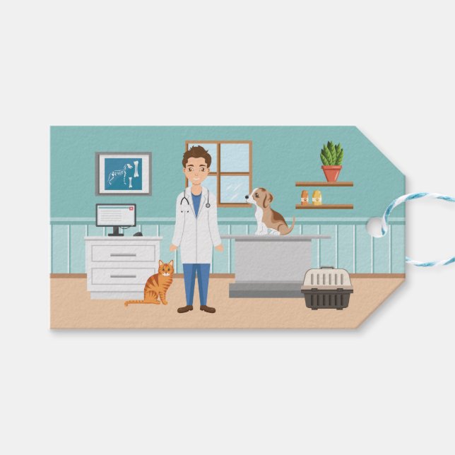 Étiquettes-cadeau Vétérinaire Man Vet Clinique Hôpital pour animaux  (Devant (Horizontal))
