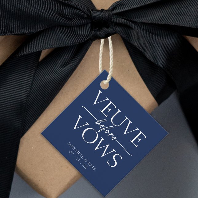 Étiquettes Cadeau Veuve Before Vows Bleu Nuit et Blanc Enterrement d (Veuve Before Vows Navy Blue & White Bridal Shower Favor Tags
)