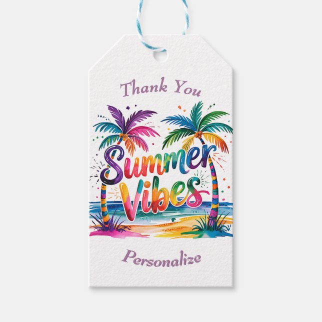Étiquettes-cadeau Vibes été Tropical Palm Tree Island Océan (Devant)
