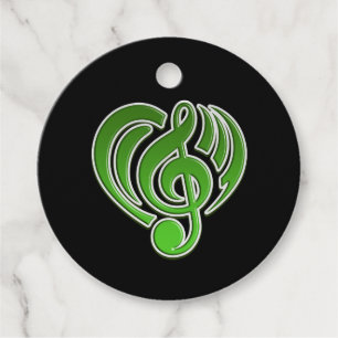 Étiquettes Cadeau Vibrations Amour Musical Coeur Vert Musique Note D