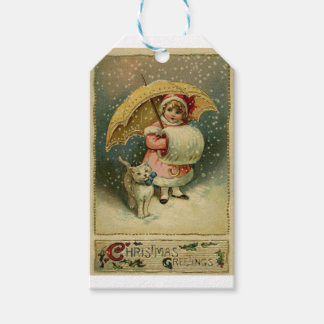 Étiquettes-cadeau Victorian Vintage Retro enfant et chat Noël