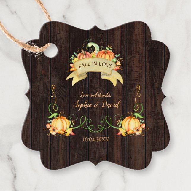 Étiquettes Cadeau Vieille Grange Rustique Citrouille Chute En Amour  (Devant)