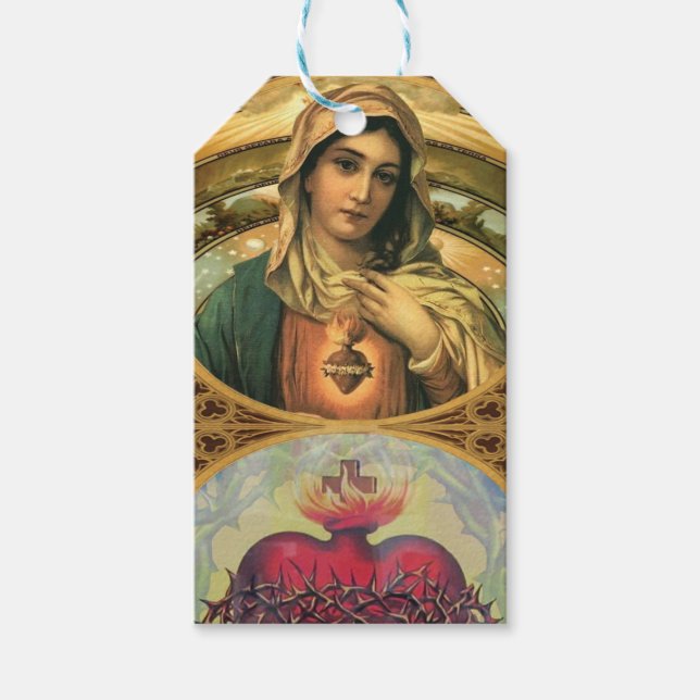 Étiquettes-cadeau Vierge Marie et le Sacré Coeur de Jésus (Devant)
