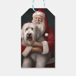 Étiquettes-cadeau Vieux chien de berger anglais avec Festin du Père