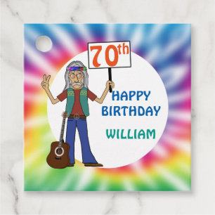 Étiquettes Cadeau Vieux Hippie Hippy Tie Dye 70e fête d'anniversaire