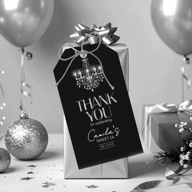 Étiquettes-cadeau Vieux Hollywood B & W Chandelier Sweet 16 ID1108 (Créateur téléchargé)