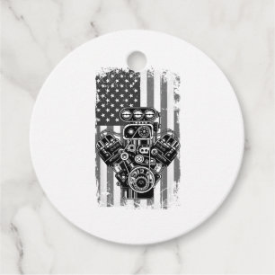 Étiquettes Cadeau Vieux Piston de Voiture de Muscle de Drapeau Améri
