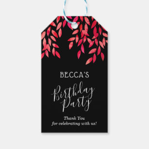 Étiquettes-cadeau Vignes rose chaud sur carte de remerciement de fêt
