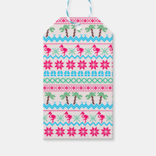 Étiquettes-cadeau Vilain pull de Noël Flamant rose Tropical