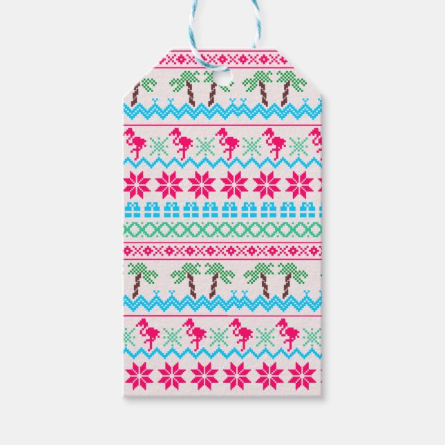 Étiquettes-cadeau Vilain pull de Noël Flamant rose Tropical (Devant)