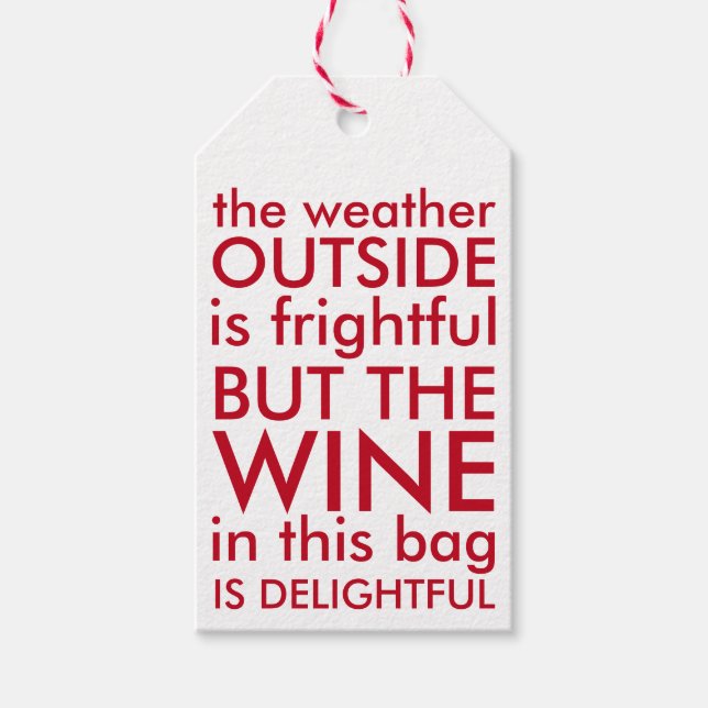 Étiquettes-cadeau Vin drôle Noël rouge et blanc (Devant)