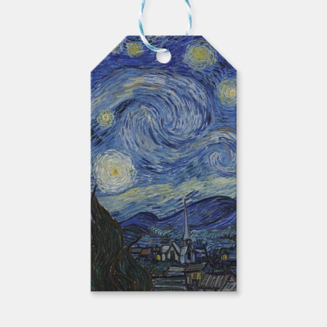 Étiquettes-cadeau Vincent Van Gogh - Nuit étoilée. Peinture artistiq (Devant)